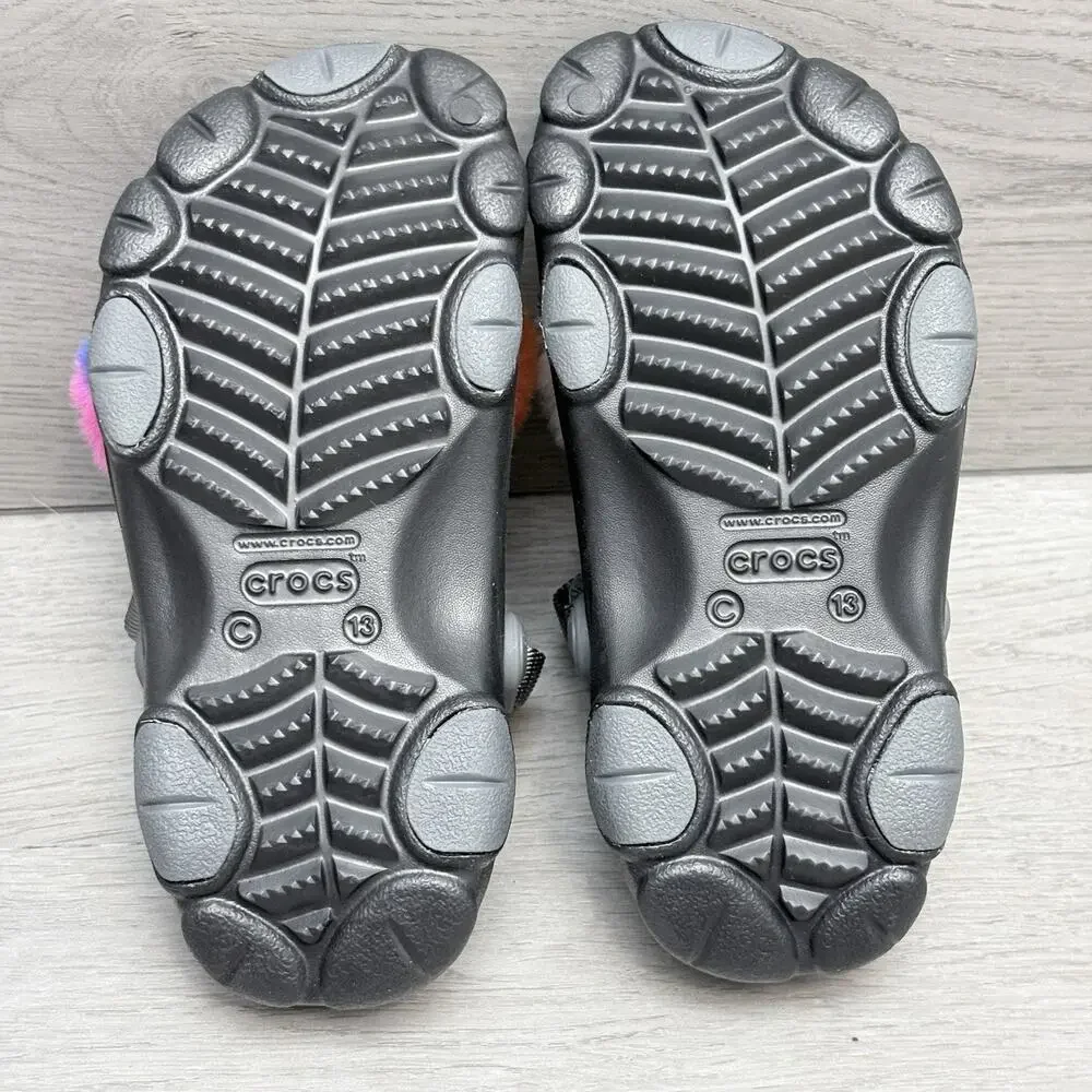 CROCS Charms Clog Sandal Fuzzy Puff Character Jibbitz Black Crocs Youth Size 13C